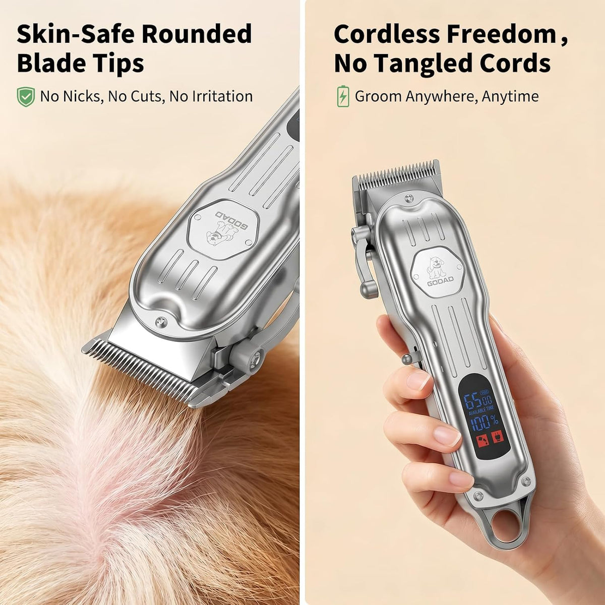 Dog Cordless Grooming Kit Low Noise for Heavy Thick Hair&Coats – Essentials for Dogs - Silver - image 3
