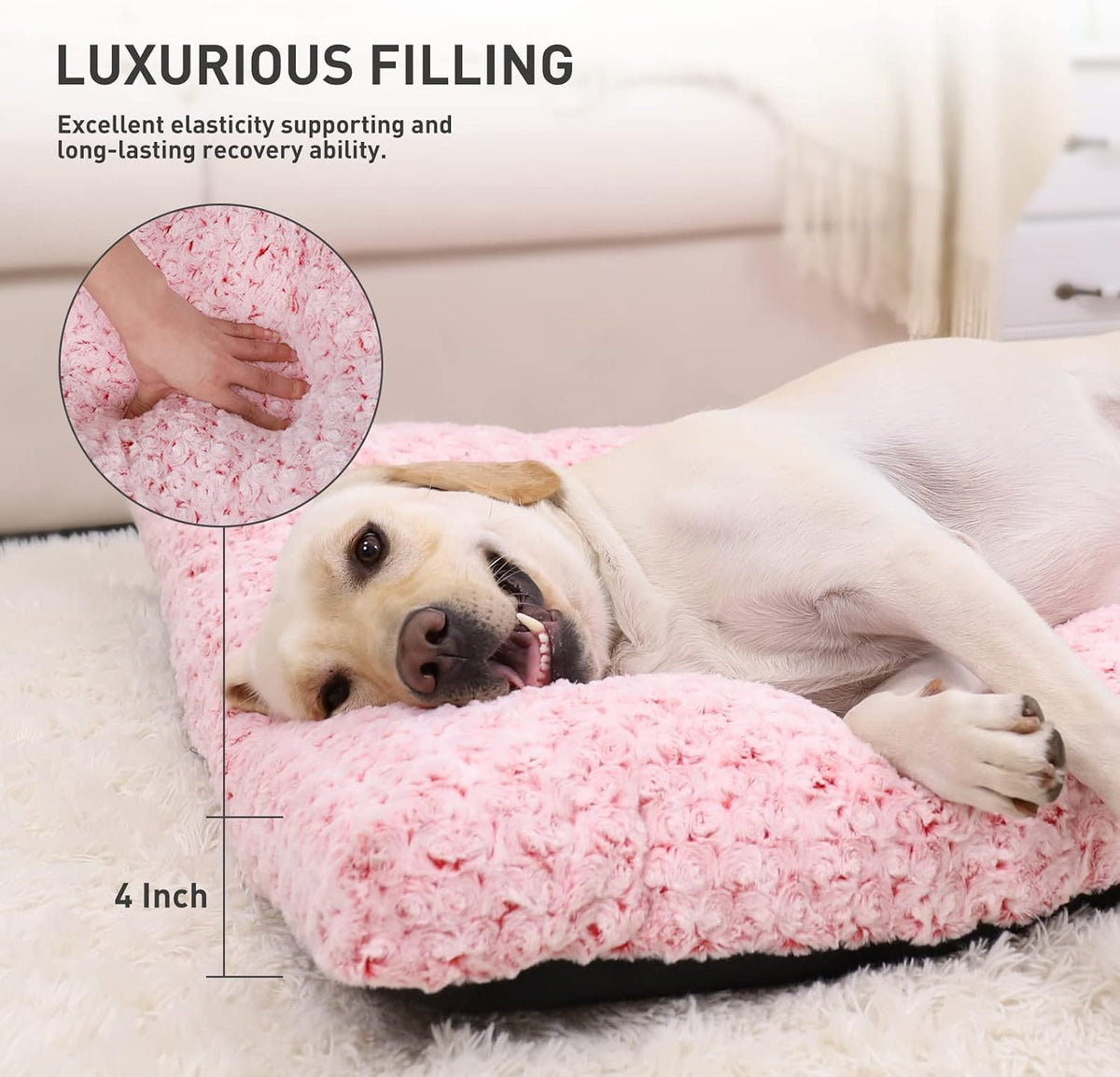 KSIIA Washable Dog Bed Medium Size Dog Crate Bed Plush Pet Mat - Pink / 41.0"L x 27.0"W x 4.0"Th - image 2