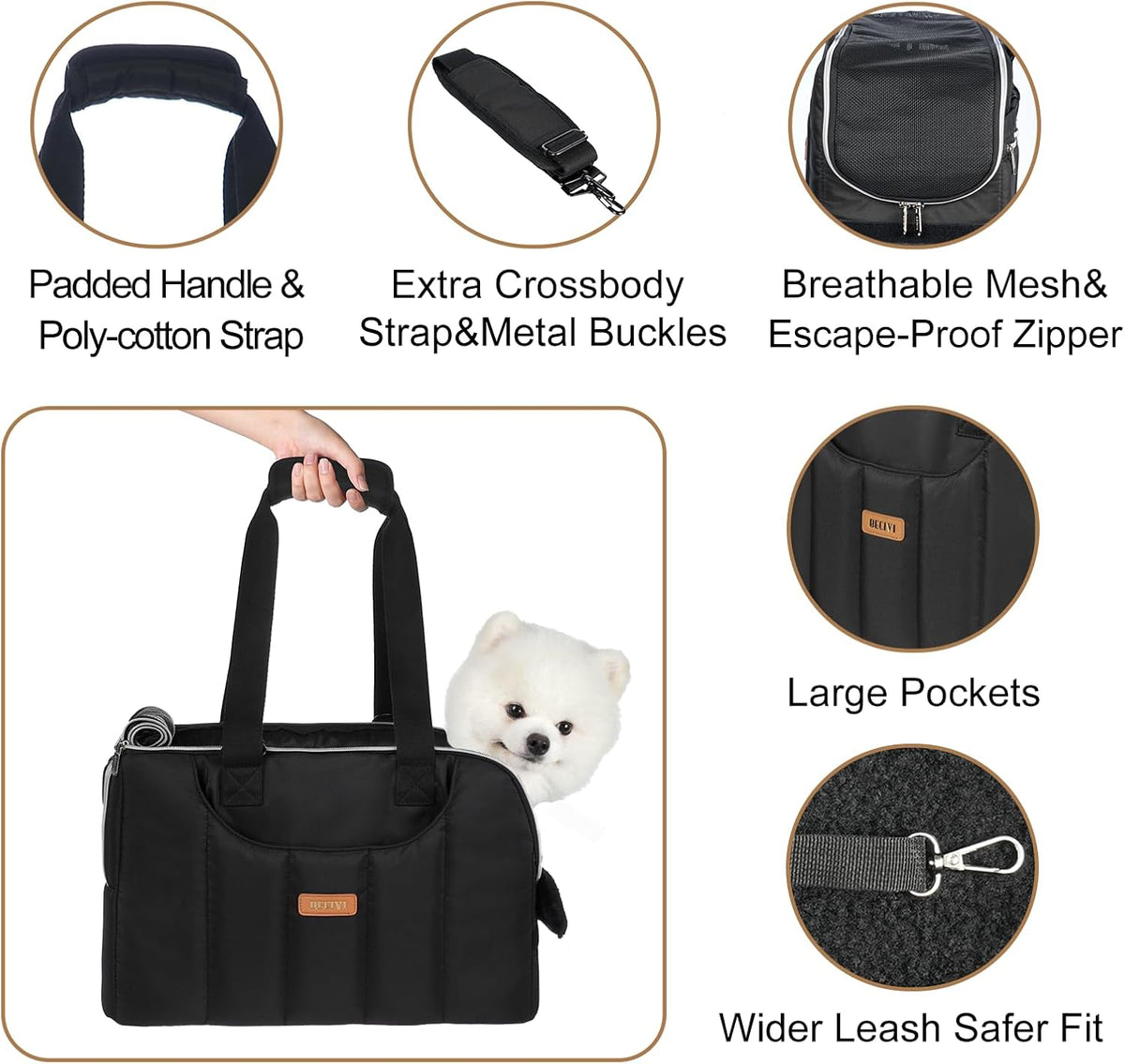 Dog Purse Carrier for Small Dogs Cats Rabbits Up to 12lbs - Black - image 3