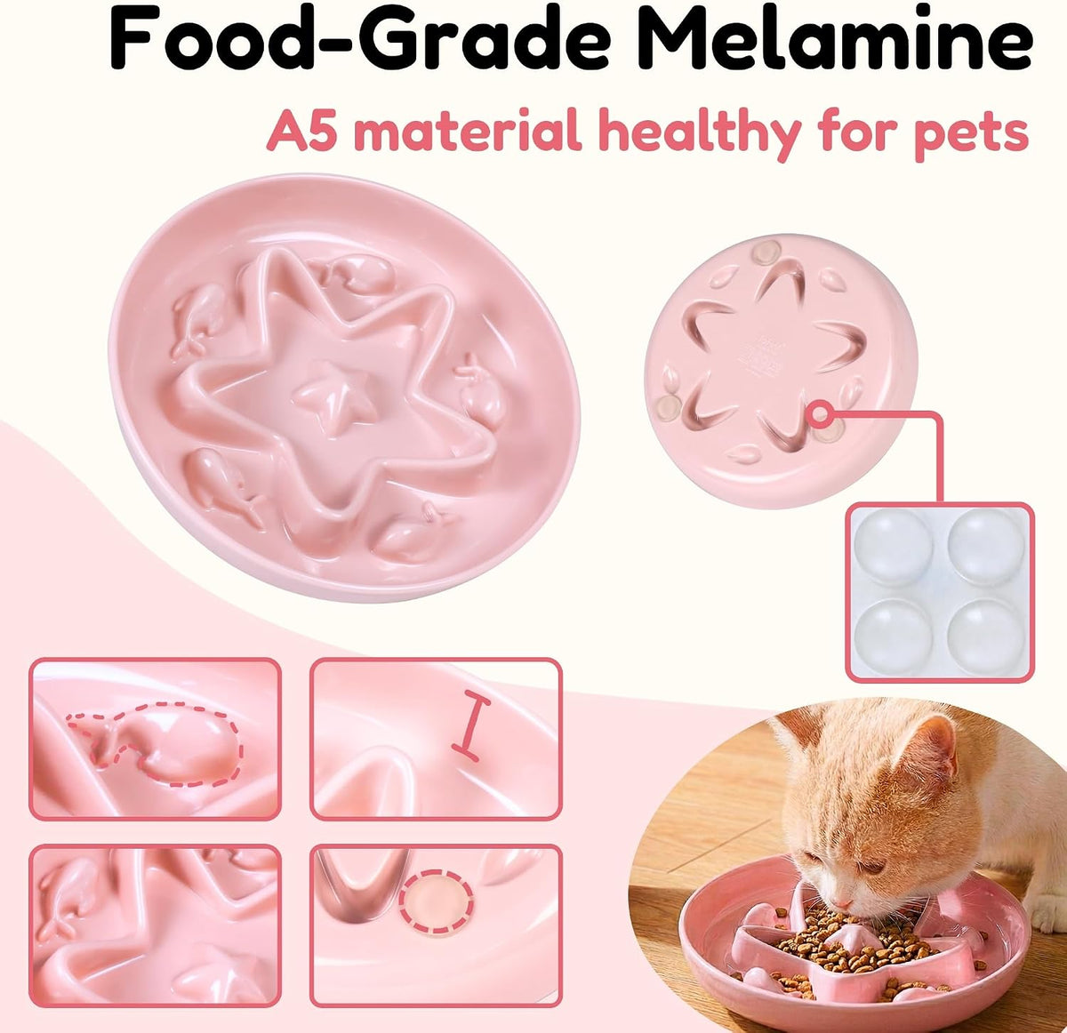 2 Pcs Cat Slow Feeder Bowl - Coral Pink / 6.2'' - image 4