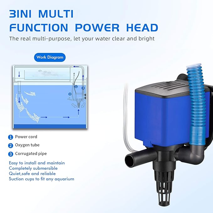 Water Pump 320 GPH Submersible Internal Aquarium Powerhead Water Pump Ultra Quiet for Aquarium,Fish Tank-2 Pack -3 Pack