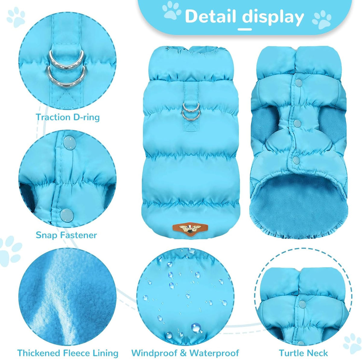 Warm Fleece Dog Jacket Coat for Small Medium Dog Winter Clothes Girl – Essentials for Dogs - Blue / XX-Large - image 4