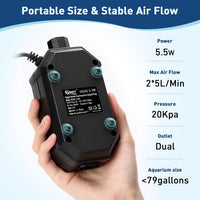 hygger Aquarium Air Pump, Ultra Quiet Oxygen Aerator with Air Stone Airline Tubing Check Valve - Large - image 2