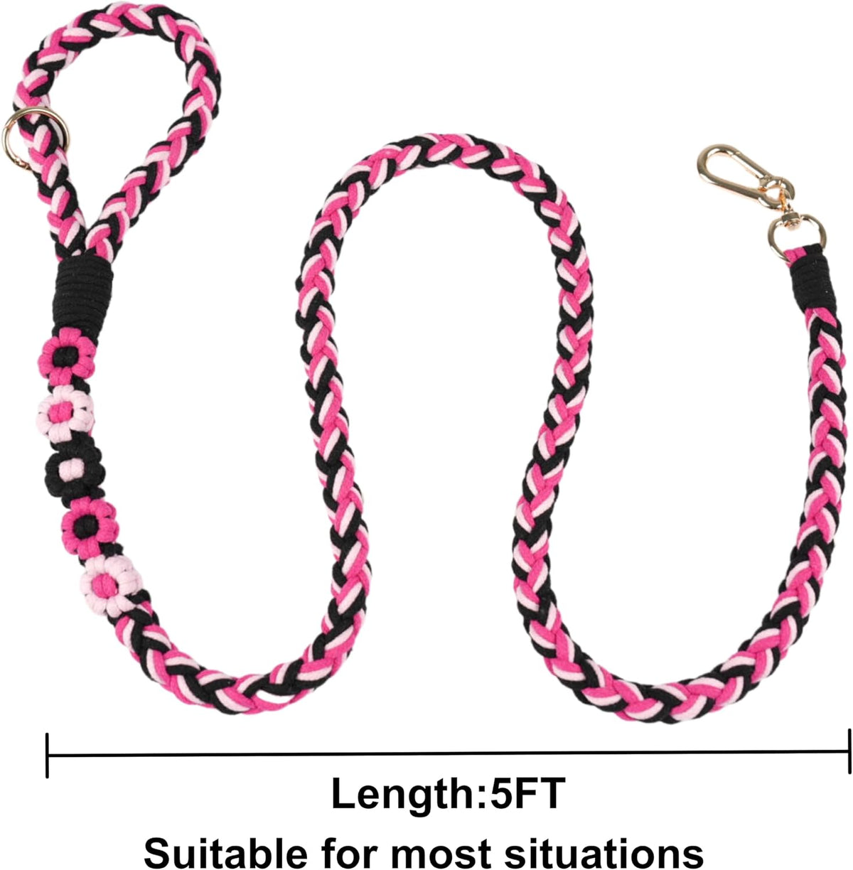 5FT Braided Cotton Rope Leash for Small, Medium and Large Dogs - Pink Velvet - image 4