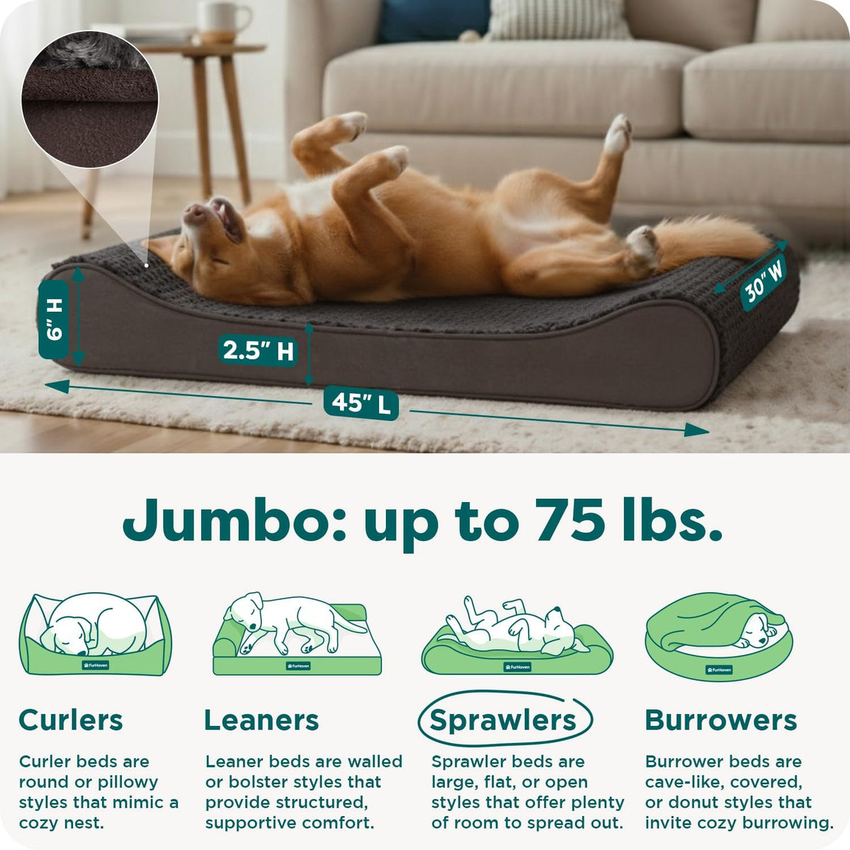 FurHaven Orthopedic Dog Bed for Large Dogs - Jumbo/XL / Chocolate - image 3