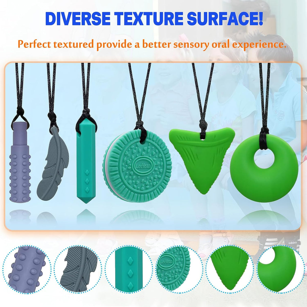 Chew Necklaces for Sensory Kids - Green 6PCS - image 4