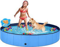 Jecoo Dog Pool for Large Dogs Kiddie Pool Hard Plastic Foldable Dog - Blue / M-48" x 12"