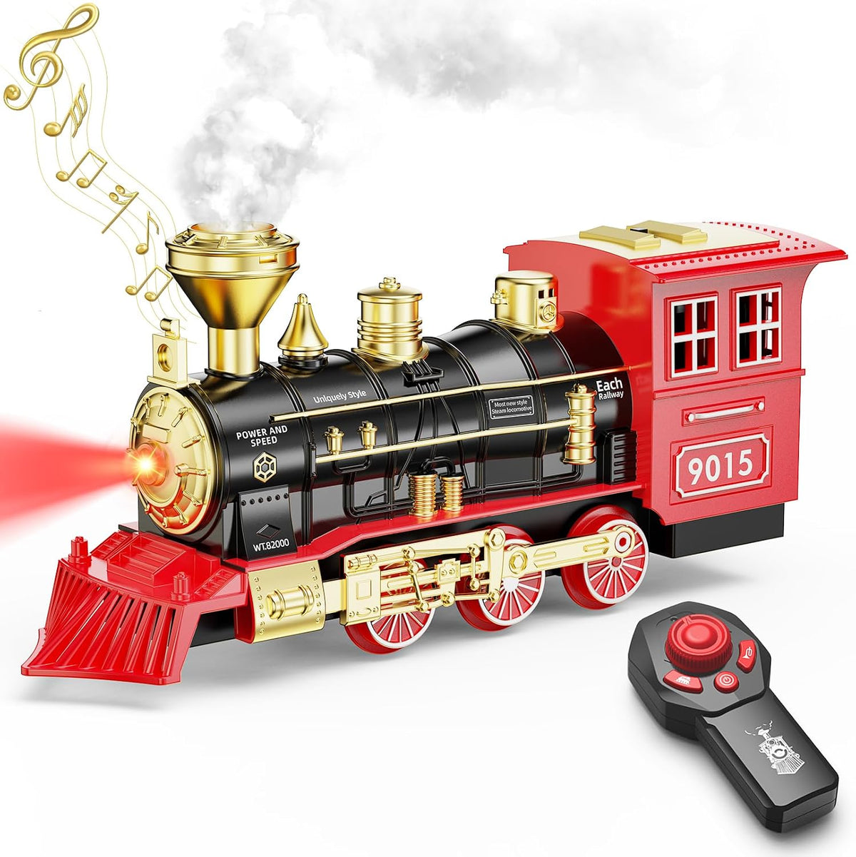 Hot Bee steam locomotive train toy engine with smoke, flashing headlights and sounds