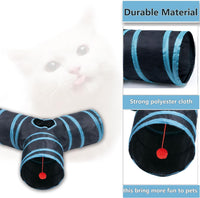 Cat Tunnel Tube Toys, 3 Ways Tunnels for Indoor Cats with Play Ball – Essentials for Cats - 3 Way Black Blue - image 4