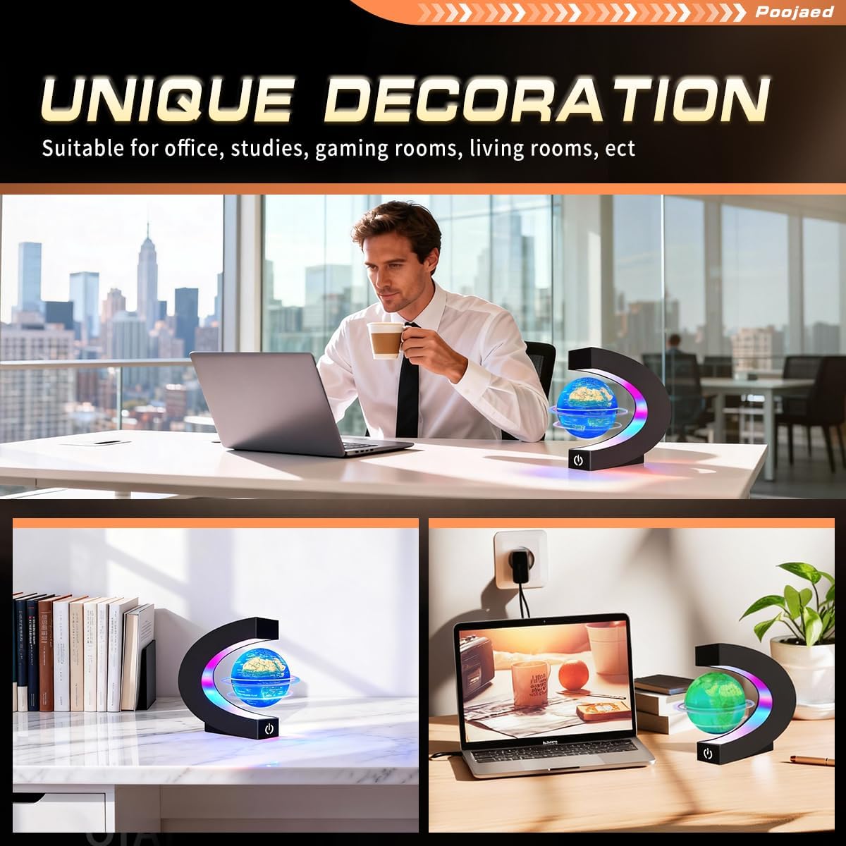 Magnetic Levitating Floating Globe with LED Lights - Blue Globe Glowing - image 4