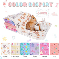 6 Pack Guinea Pig Cage Liner, Washable Guinea Pig Fleece Blankets Beding Accessories, Flannel Throw Warm Sleep Mat, Pet Pee Pads for Small Animal Hamster Rabbit Puppy Cat (Light Color, 30x20 Inch)