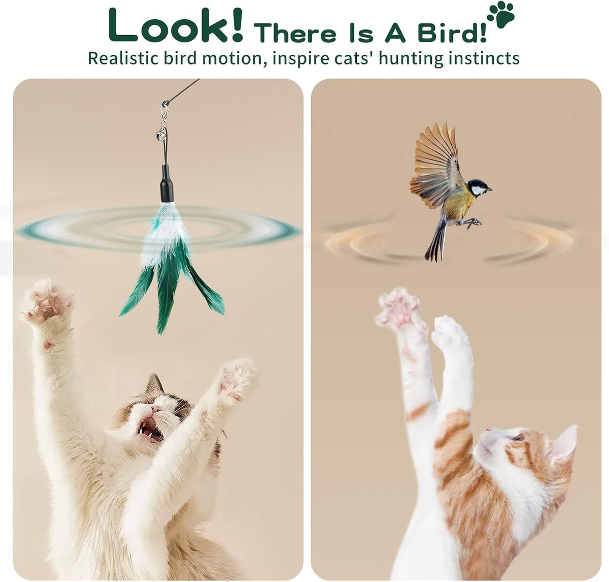 Pawaboo Cat Feather Wand Interactive Toy - White & Green - image 4