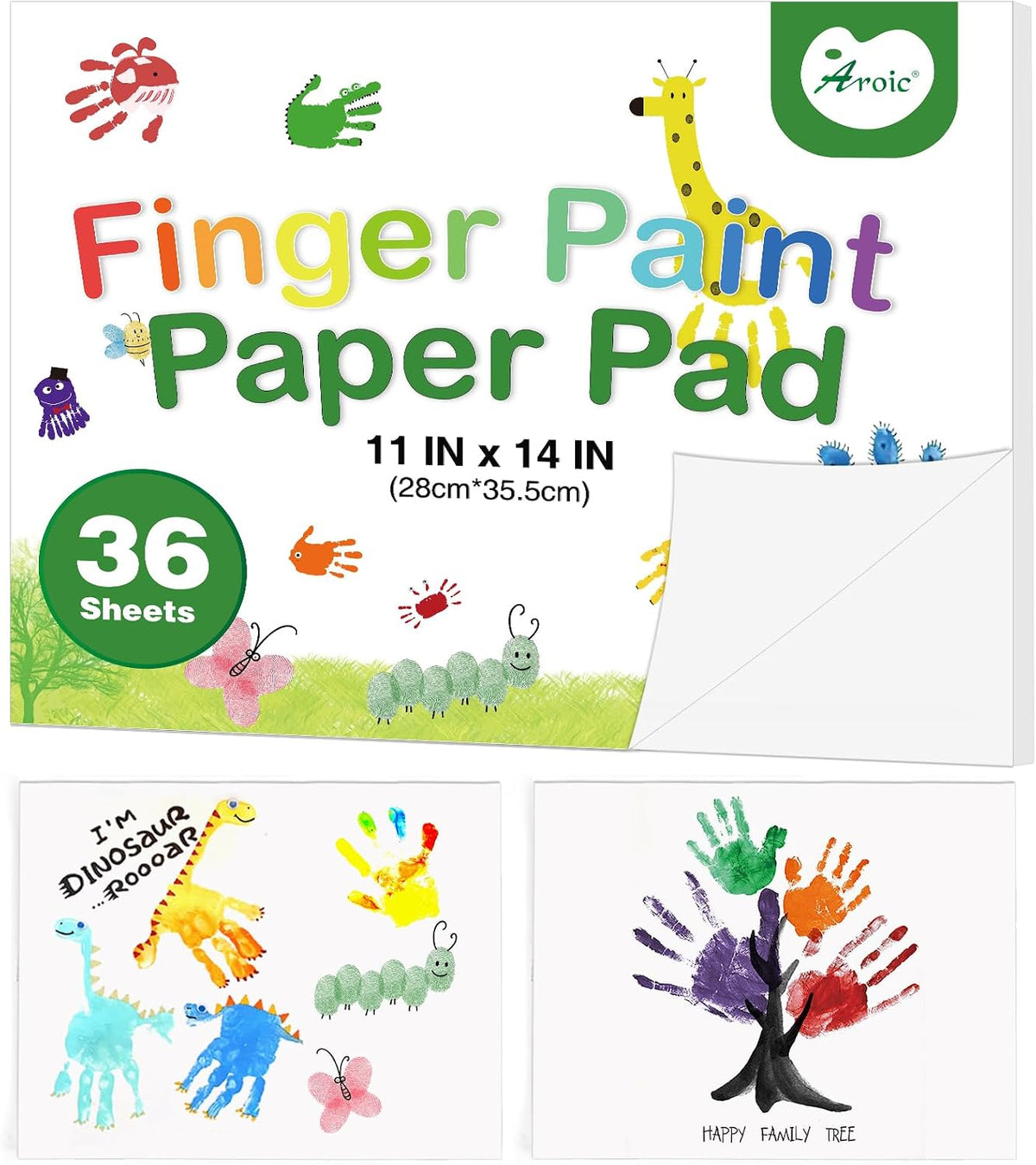AROIC finger paint paper pad with 36 white heavy-weight sheets, 11 x 14 inches