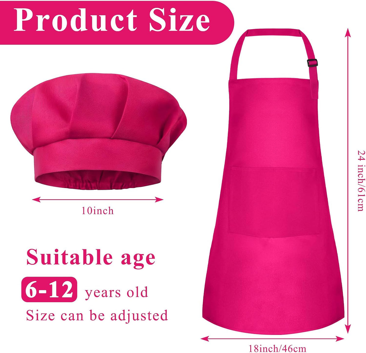 Kids Apron and Chef Hat Set Adjustable Child Art Aprons with 2 - K-rose Red / Large - image 2