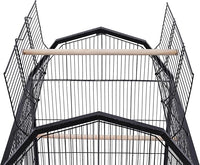 40-Inch Wrought Iron Bird Cage with Open-Top and Rolling Stand, Movable Parrot Cage Pet Bird Flight Cage, 360 Degree View Spacious Interactive Roof Pet Bird House for Medium&Small Birds