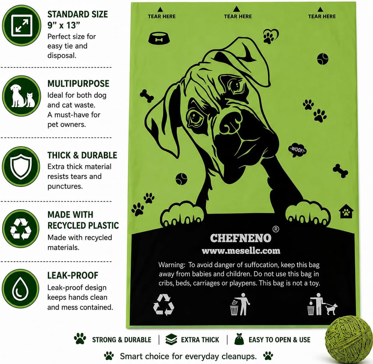 Doggy Poop Bags with Dispenser Dog Waste Pickup Bags Refill Rolls Cat - Green (1 Roll Unscented) - image 2