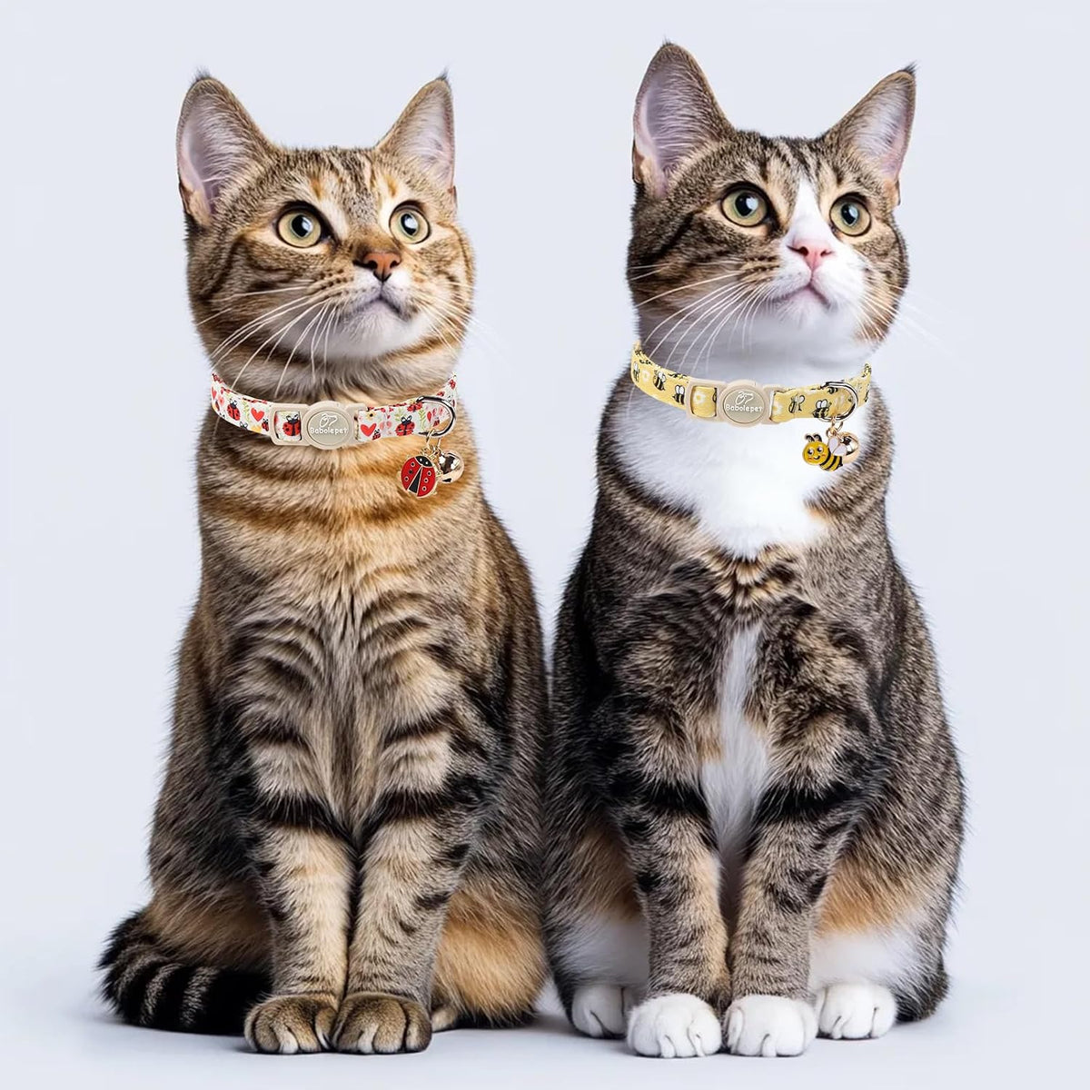 2 Pack Cute Cat Collars - Cartoon Bee Ladybug Breakaway Cat Collar with Bell & Matching Pendant - Bee&Ladybug - image 2