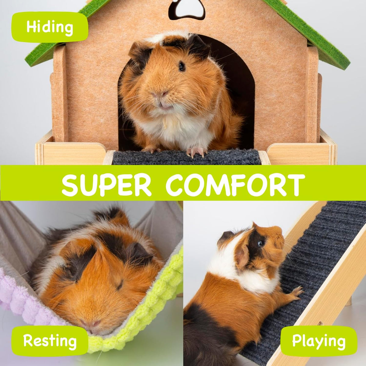 3 in 1 Enlarged Guinea Pig Hammock - Matcha Brown - image 3