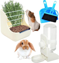 HERCOCCI Rabbit Hay Feeder and Water Bottle Set, Chinchilla - WHITE / Large