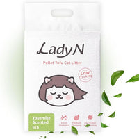 Lady N Pellet Tofu Cat Litter Yosemite Woody Scent, Strong Clumping, Ultra Absorbent, Dust-Free Low Tracking, Water-Soluble, Natural Ingredients, Enviro-Probiotic for Odor Control 9lb
