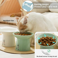 6.5 Inch Extra Wide Ceramic Elevated Cat Bowls - White & Green - image 4