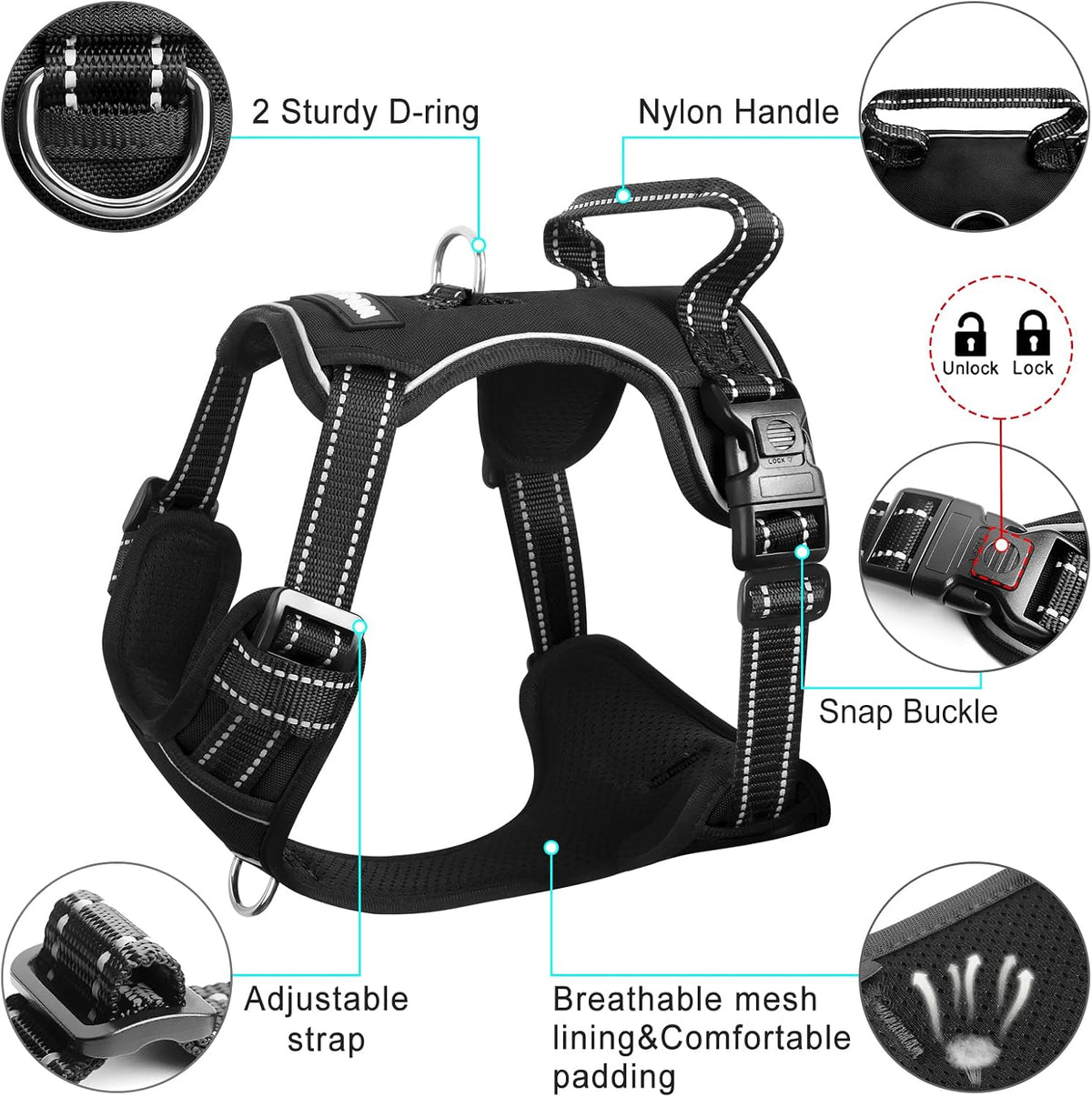 WINSEE Dog/Pet Harnesses No Pull with Dog Collar - X-Large / Black - image 4