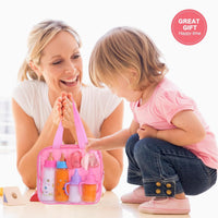 Beem Jun pink baby doll bottles and pacifiers set in a clear zippered bag - view 19