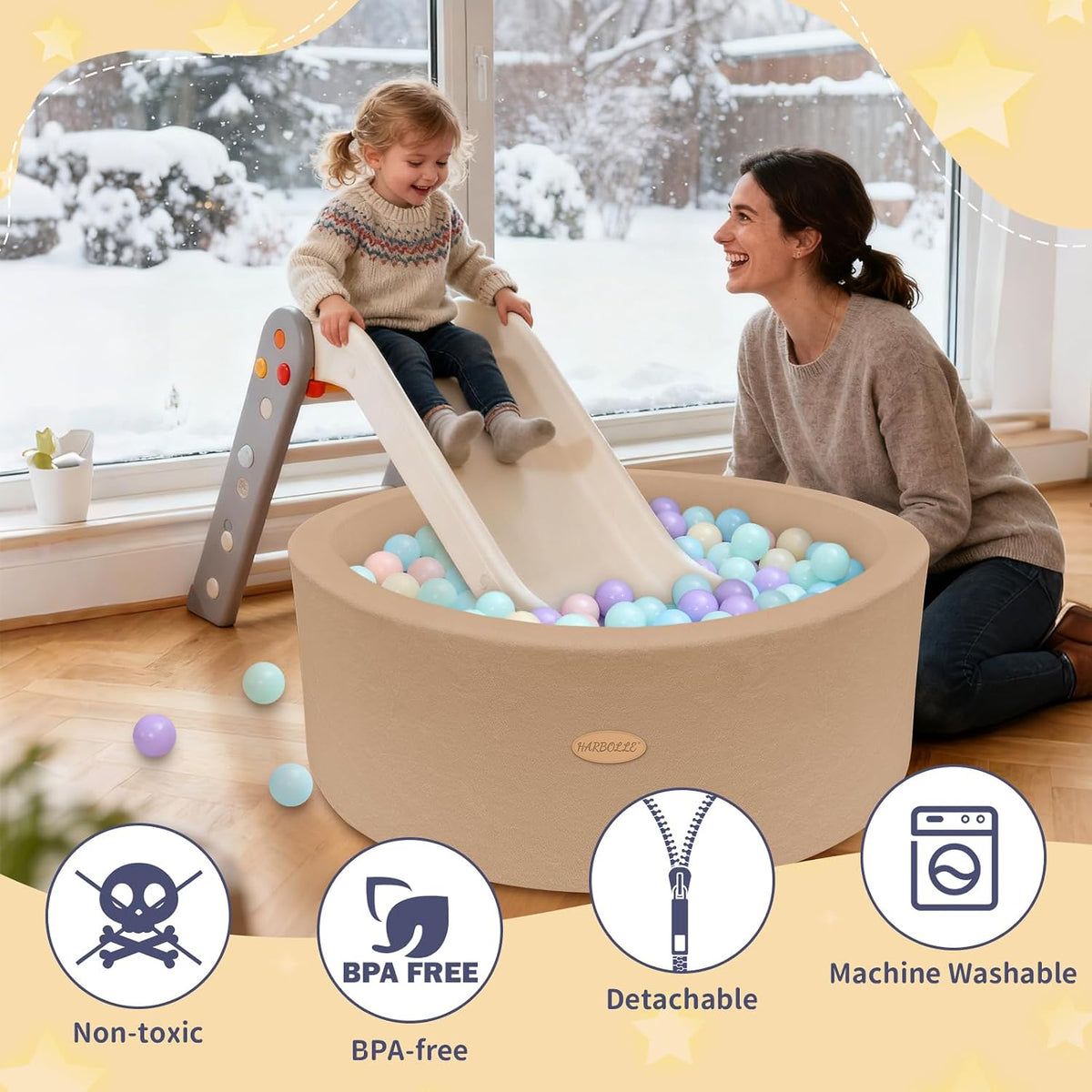 HARBOLLE 35.4" Soft Fleece Ball Pit for Toddlers - Brown - image 4