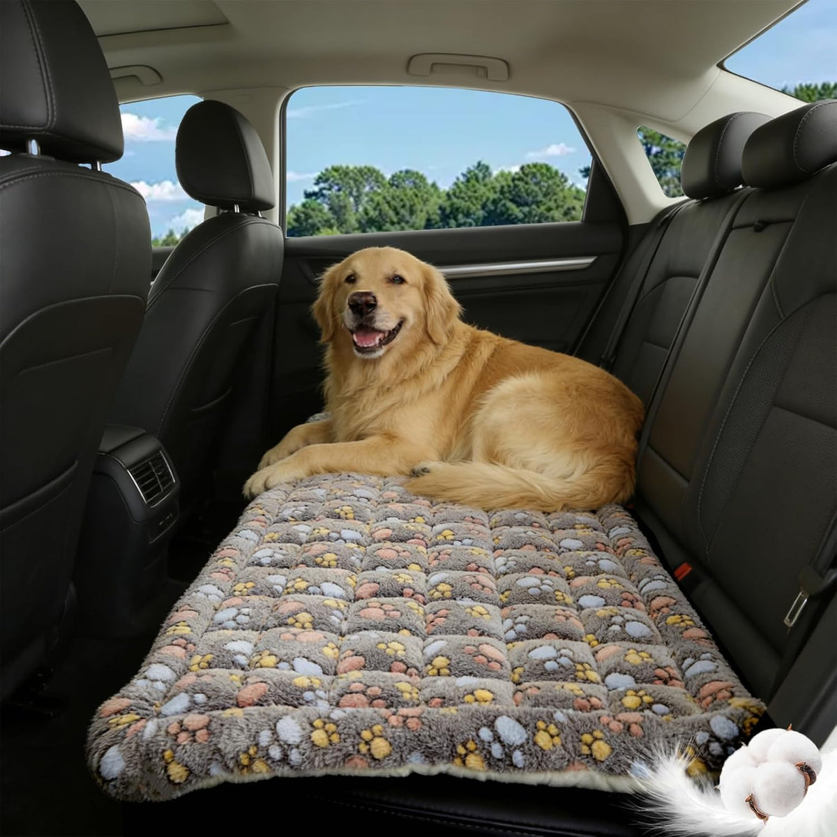 Thickened Dog Bed for Car Back Seat, Upgraded Bottom Non-Slip - Gray-paw