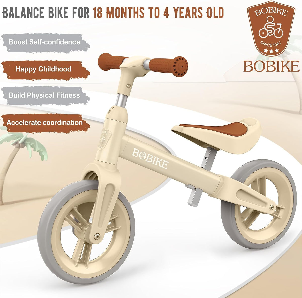 Bobike Toddler Balance Bike Toys for 1 to 4 Year Old Girls Boys - BEIGE - image 2
