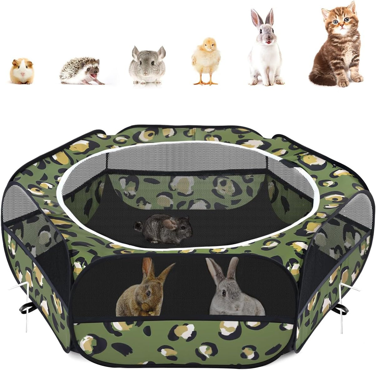 Pawaboo Small Animal Playpen, Waterproof Portable Pet Cage Tent - T-Leopard Print / 1