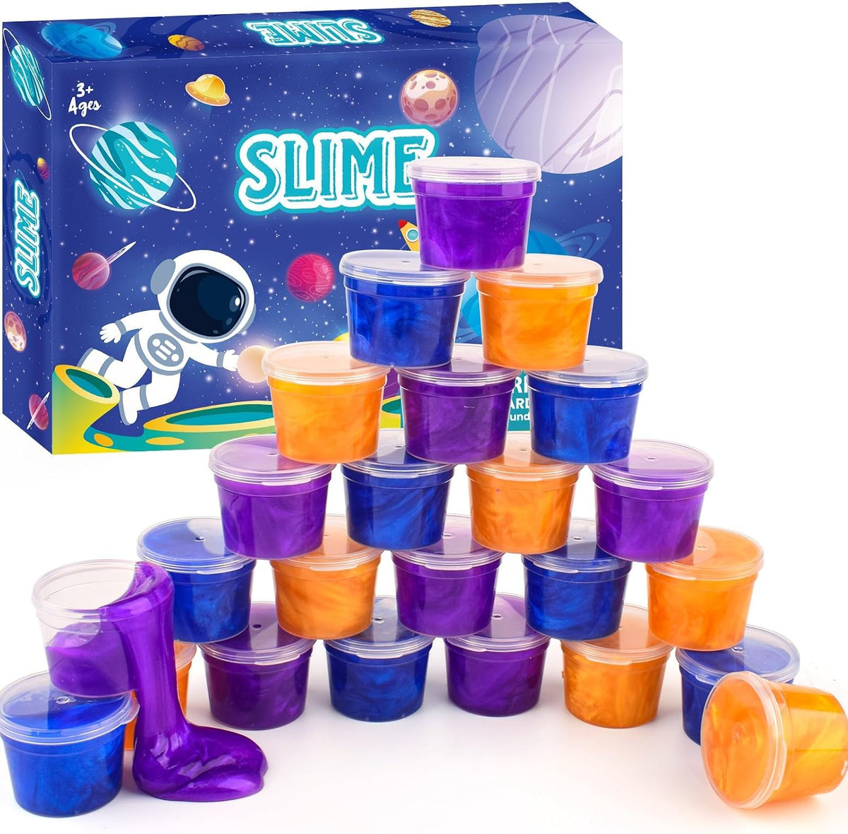4 Pack Galaxy Slime Kit, Party Favors for Kids, Non Sticky, Wet - Gold&blue& Purple Slime