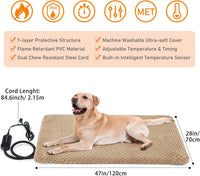 Heated Dog Bed, Waterproof Adjustable Temperature Dog Cat Heating Pad with Timer, Indoor Pet - XL: 47" x 28" / Brown - image 2