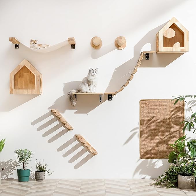 FUKUMARU Cat Wall Furniture, 11.8 Inch Cats Steps for Drywall, Kitten Stairs for Wall Mounted with Jute Scratching Kittens Shelf, 2 of Pack