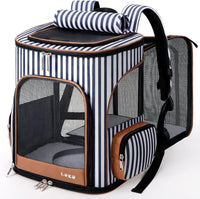 Lekereise Cat Backpack Expandable Pet Carrier Backpack for Small Cats - Stripes / XL-Mesh Window