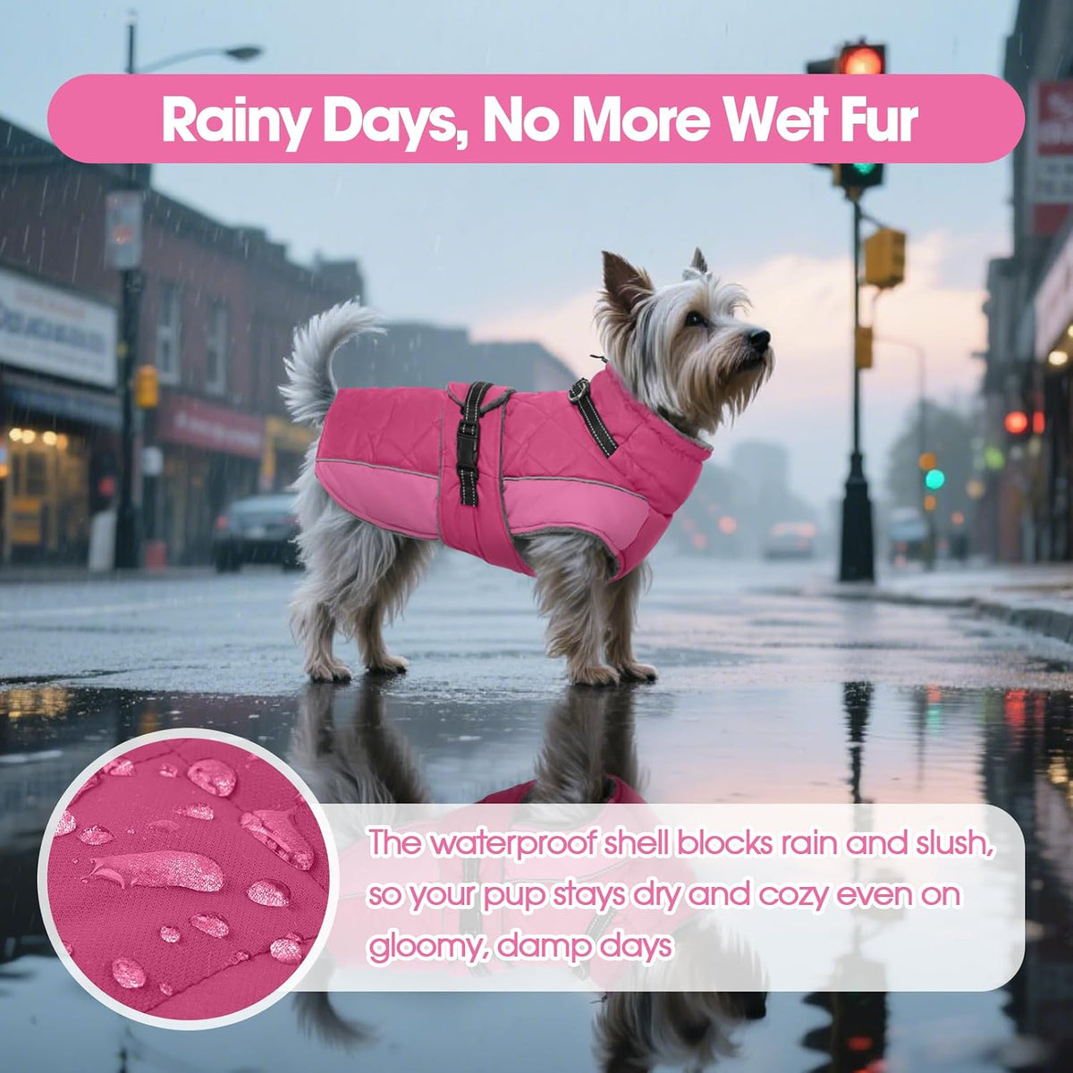 QBLEEV Warm Dog Jacket, Waterproof Dog Winter Coat with Harness – Essentials for Dogs - Rose Red / XXX-Large - image 4