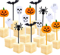Tatuo Halloween cupcake toppers, 100 plastic picks with pumpkin, ghost, spider, bat and skeleton designs