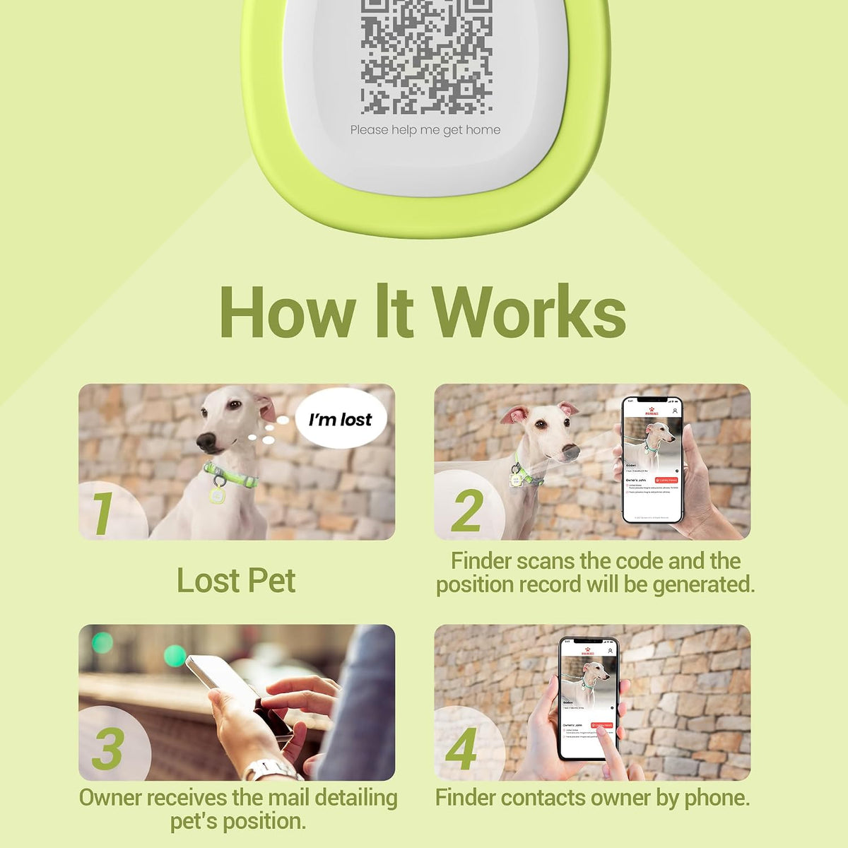 Pawaii Dog ID Tag, Silent Silicone QR Code Tag, Scan Alerts - Light Green - image 4