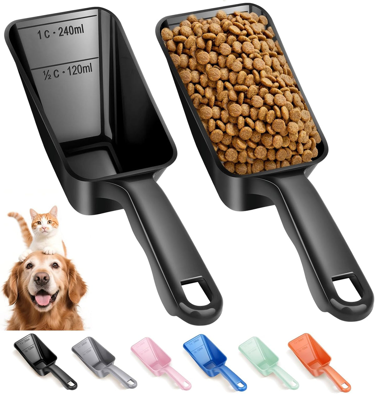 2-Pack Dog Food Scoop 1 Cup - Black