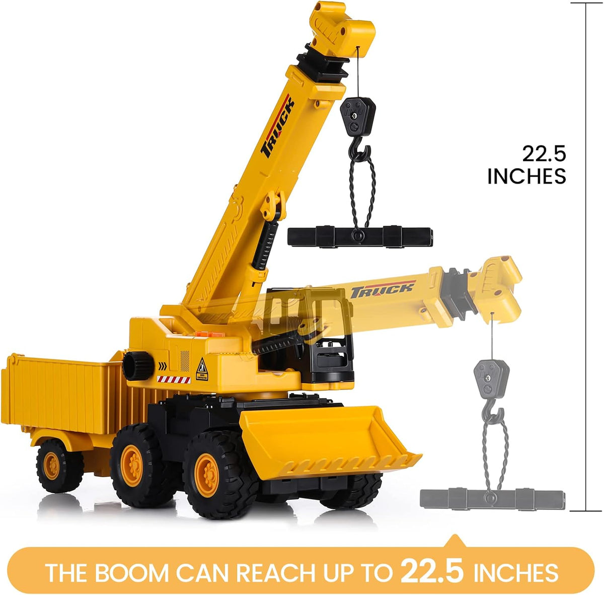 SASBSC 3-in-1 big crane truck toy with extended boom, rope hook and friction wheels - view 7