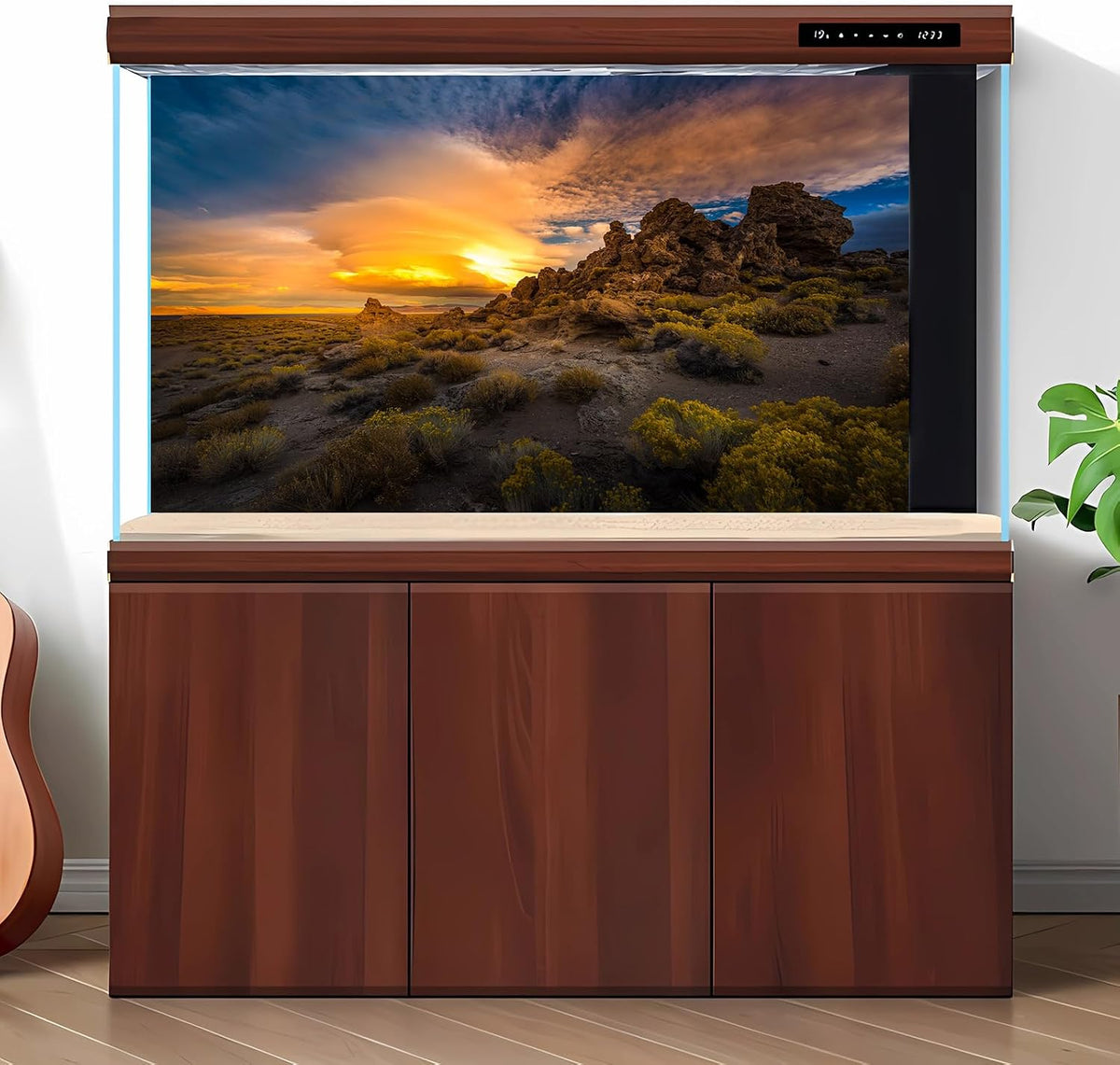 Reptile Tank Backdrop Sunset Desert Terrarium Background Saguaro - 30(W)x18(H)inches/ 75(W)*45cm(H) / Oasis Green - image 2