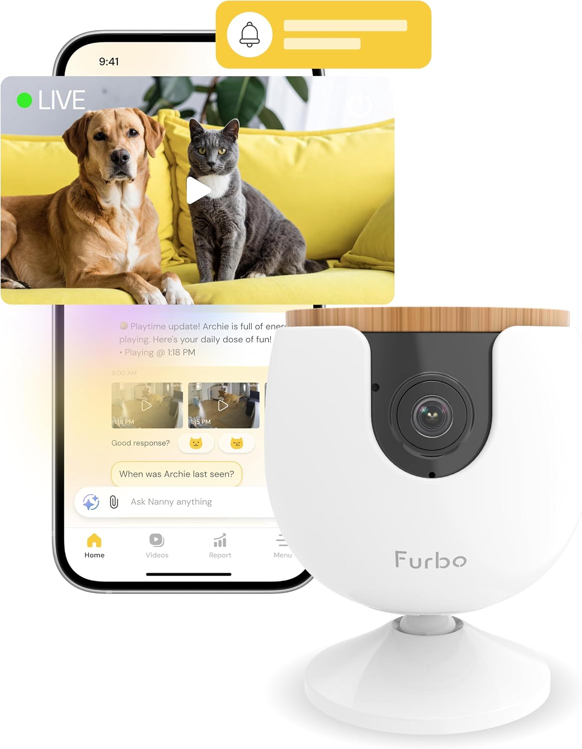 Furbo 360° Dog Camera [Core Features, No Ongoing Cost] – Essentials for Dogs - Subscription Required to Activate / Mini Non-rotating Camera