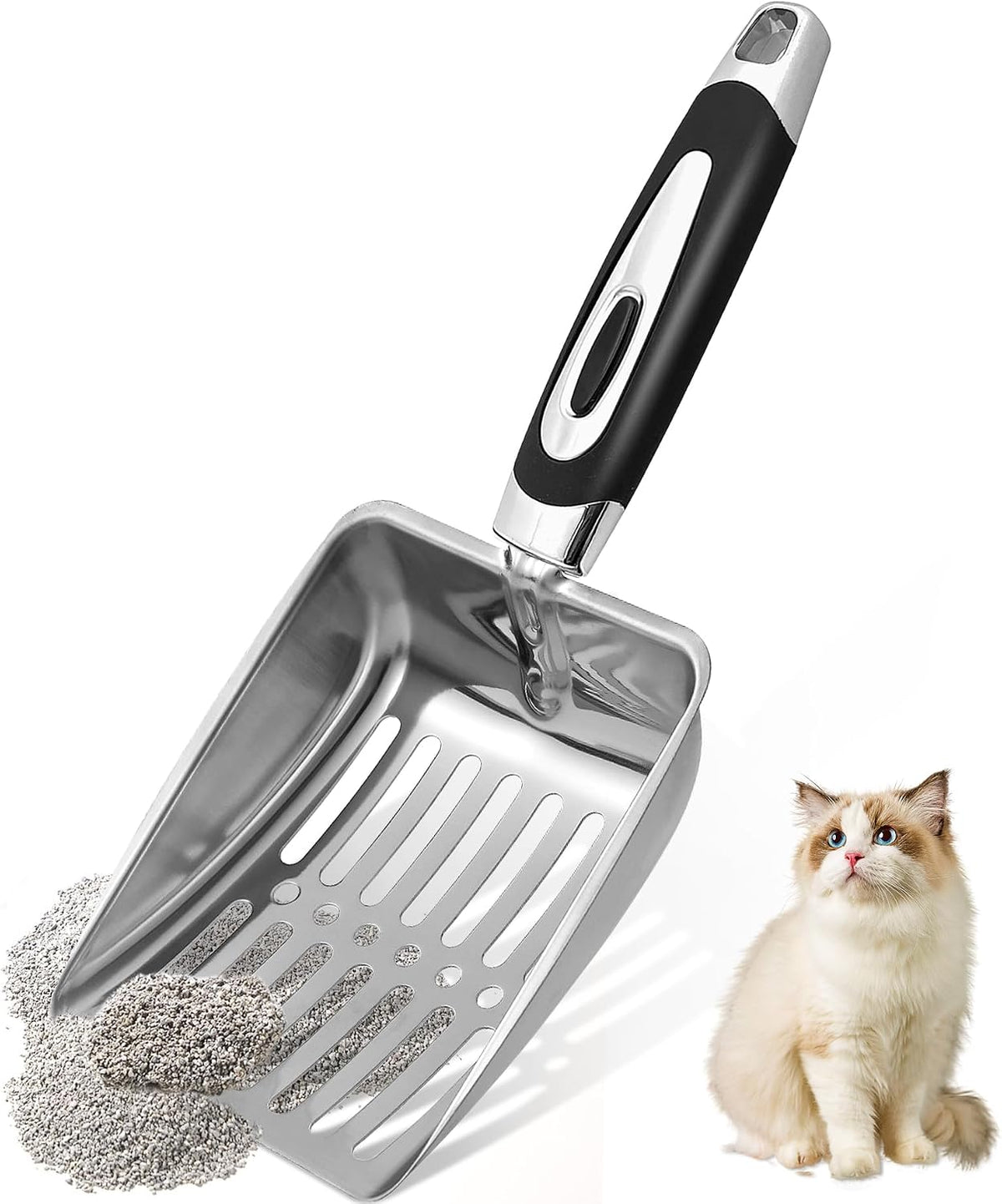 Stainless Steel Cat Litter Scoop, Metal Cat Litter Scoop - Bright Silver