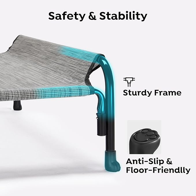 Veehoo Outdoor Elevated Dog Bed, Raised Dog Cot for Large Dogs, Cooling Washable Waterproof Pet Hammock Beds with Slope Headrest, Breathable Mesh and Sturdy Frame, Large, Black Silver, CWC2204