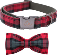 Dog Collar with Bow, Elegant Little Tail Blue Plaid Boy Dog Collar Cute Bow – Essentials for Dogs - Christmas Plaid / Medium (Pack of 1)