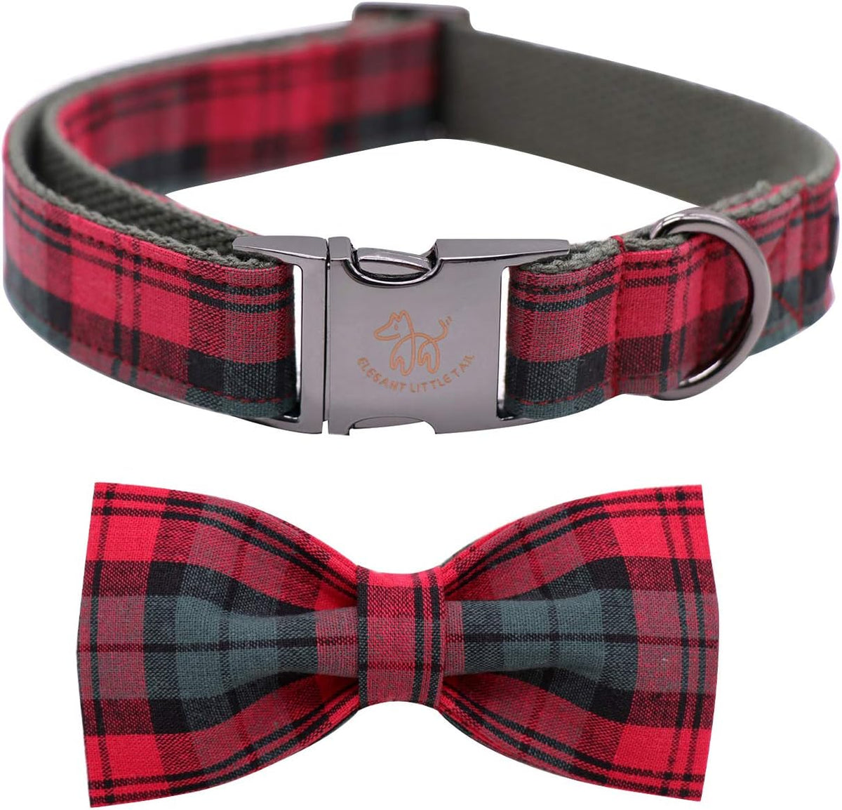 Dog Collar with Bow, Elegant Little Tail Blue Plaid Boy Dog Collar Cute Bow – Essentials for Dogs - Christmas Plaid / Medium (Pack of 1)