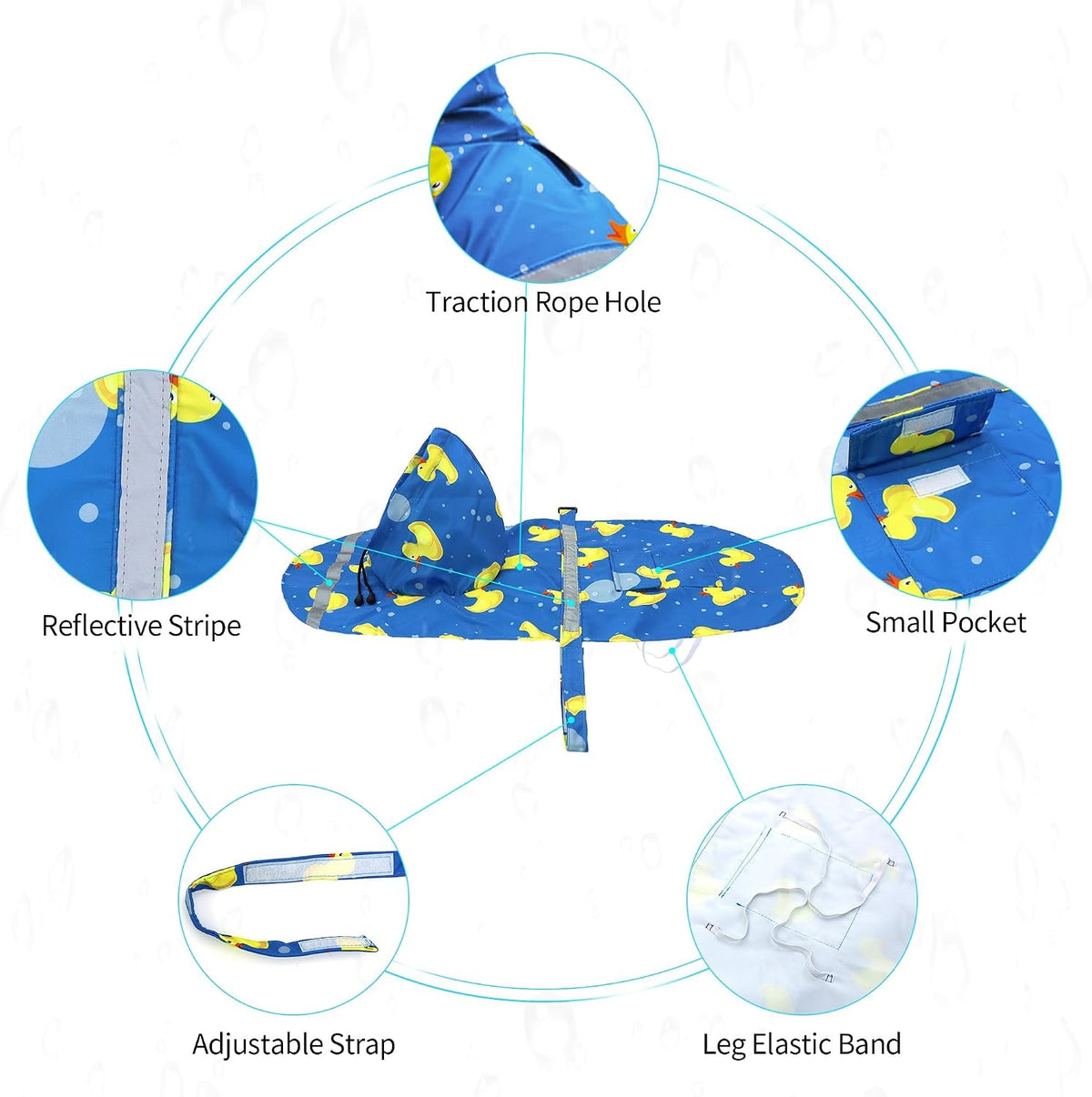 Large Dog Raincoat Adjustable Pet Water Proof Clothes Lightweight - Blue Duck / Medium (Pack of 1) - image 2