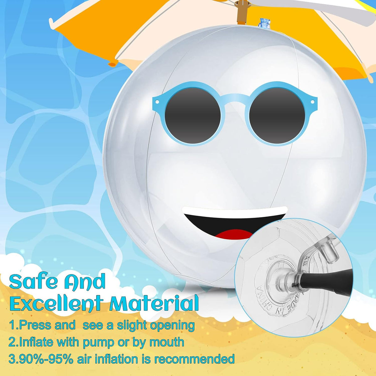 Zhanmai 6 pack of inflatable clear beach balls, 16 inch, for pool and party decorations - view 5