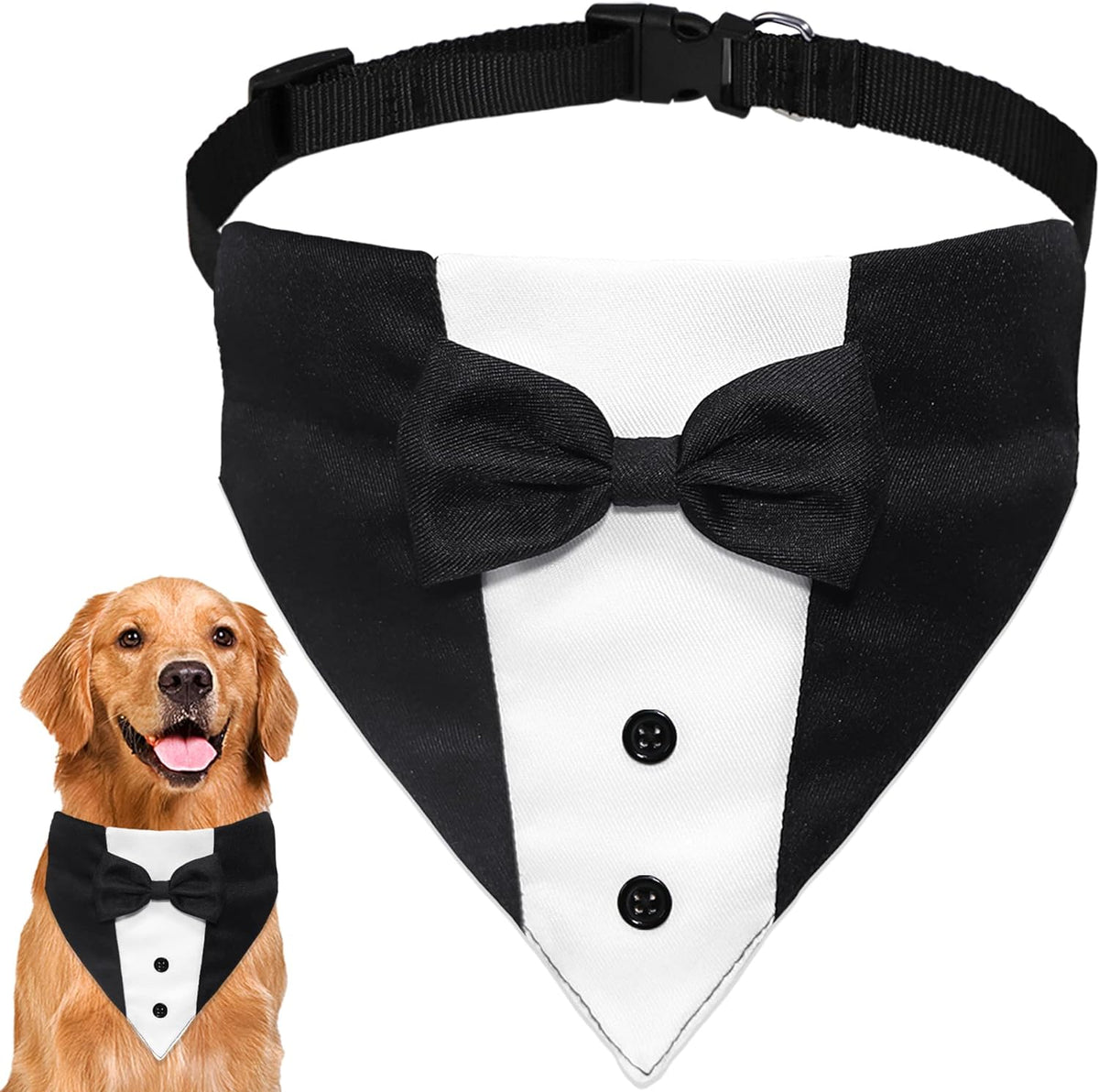 GOYOSWA Dog Tuxedo Suit Wedding Bandana Collar with Bow Tie - Large: Neck 15"-25"