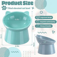Zhehao 2 Pcs Elevated Cat Bowl Set, Tilted 15° - Cat Ears / Light Green, Blue - image 2